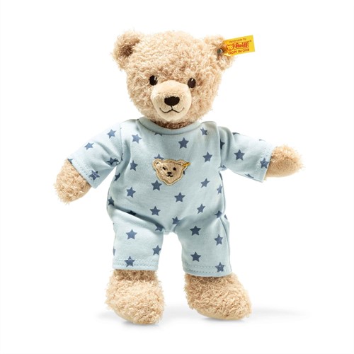 Steiff knuffel teddybeer Teddy and Me baby jongen met pyjama, beige/blauw