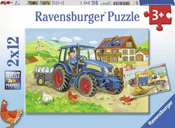 Ravensburger puzzel bouwplaats en boerderij - kinderpuzzel 2x12 stukjes karton