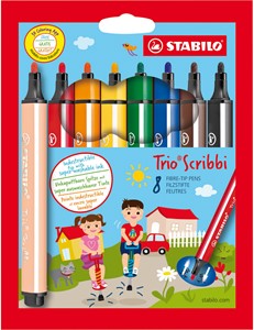 STABILO Trio Scribbi - ergonomische viltstift - onverwoestbaar door meeverende punt - etui met 8 kle