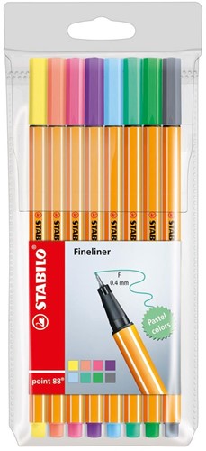 STABILO point 88 - fineliner 0,4 mm - pastel etui 8 kleuren