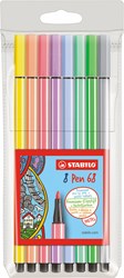 Stabilo premium viltstift etui met 8 pastel kleuren pen 68