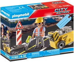 Playmobil bouwvakker speelgoedset met randensnijder - cadeau 71185