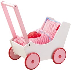 Haba poppenwagen houten harten verstelbaar handvat roze