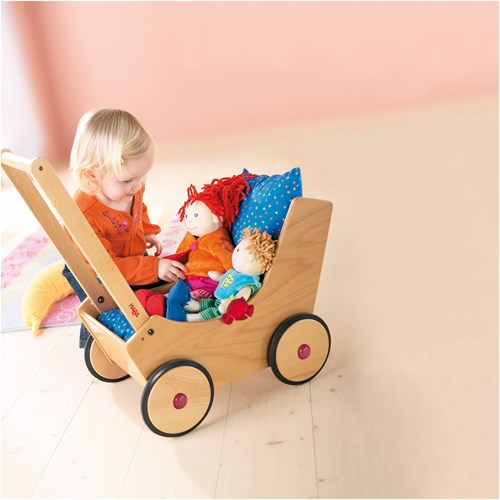 Haba poppenwagen hout - naturel verstelbare duwstang duurzaam-2