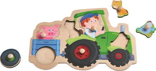 Haba vormenpuzzel dolle trekkerrit houten dierenpuzzel 6 stukjes