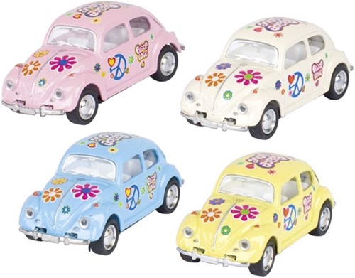 Goki Volkswagen bus speelgoedauto die-cast 1:64 roze bloemen