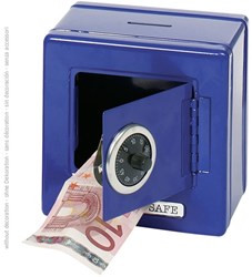 Goki metalen kluis spaarpot blauw met cijferslot veilig geld opbergen