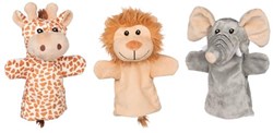 Goki Handpop, wilde dier Olifant, leeuw of Giraffe - 1 stuk - willekeurig geleverd