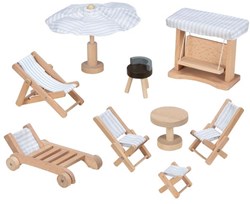 Goki poppenhuis tuinmeubelen houten speelset 9-delig barbecue