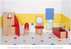 Goki poppenhuis badkamer houten accessoires set voor poppenhuis