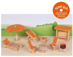 Goki poppenhuis tuinset - houten tuinmeubels voor poppenhuis