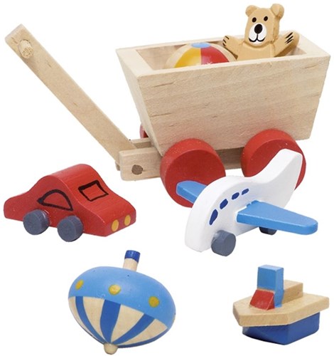 Goki poppenhuis accessoires kinderkamer houten speelgoed set