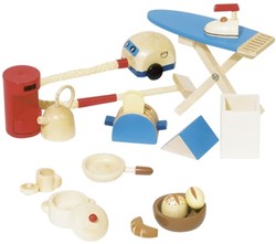 Goki poppenhuis accessoires houten keuken set 19-delig speelgoed