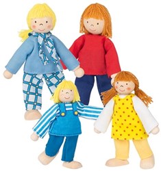 Goki poppenhuis familie houten buigpoppen jong gezin speelgoed
