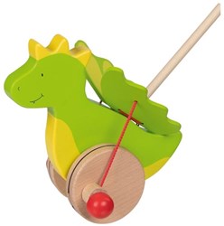 Goki houten stokroller draak - loopwagen speelgoed groen