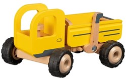 Goki houten kiepwagen - bouwvoertuig speelgoed geel