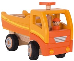 Goki Houten Kiepwagen - Speelgoed Bouwvoertuig Oranje met Draaibare Wielen