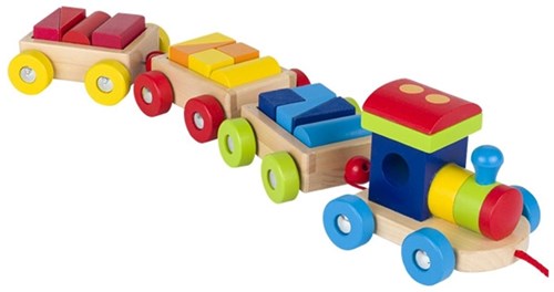 Goki houten speelgoed trein met blokken - kleurrijke houten trein
