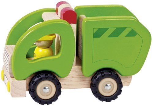 Goki houten vuilniswagen - speelgoedauto met rubberen banden