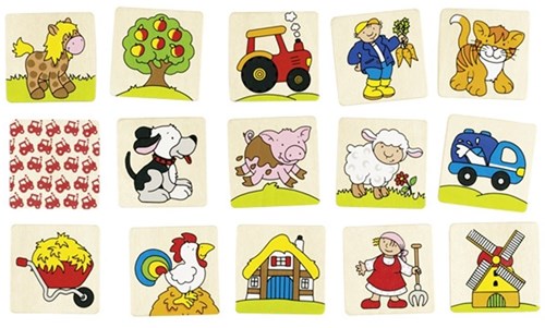 Goki houten memoryspel boerderij dieren en attributen - educatief speelgoed