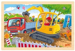 Goki houten puzzel graafmachine - kleurrijk speelgoed voor kinderen