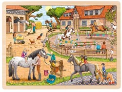 Goki houten puzzel paardenmanege - legpuzzel 96 stukjes dieren