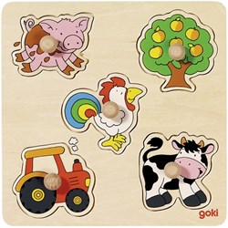 Goki houten puzzel boerderij - vormenpuzzel platteland dieren