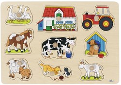 Goki houten puzzel boerderij - vormenpuzzel 9 stukjes FSC hout