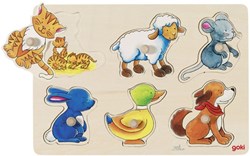 Goki houten dierenpuzzel moeder en kind - vormenpuzzel 6 stukjes