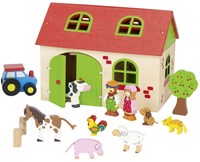 Goki houten boerderij poppenhuis 13-delig speelgoed boerderij