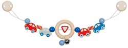Goki houten kinderwagenketting auto's met clips - baby speelgoed