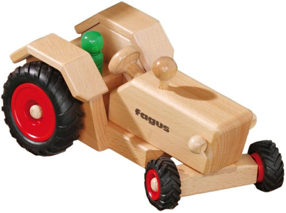 Fagus houten speelvoertuig Tractor bestuurbaar 24cm bij Fagus houten speelvoertuig Tractor bestuurbaar 24cm bij