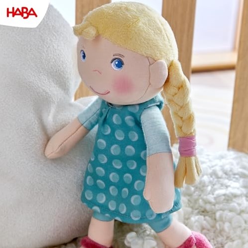 Haba Kuschelpuppe Linnéa - weiche Stoffpuppe 25 cm für Babys und Kinder Planet Happy DE