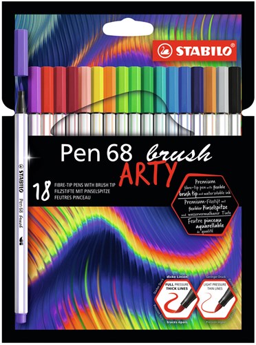 Stabilo premium brush viltstift ARTY etui met 18 kleuren brush