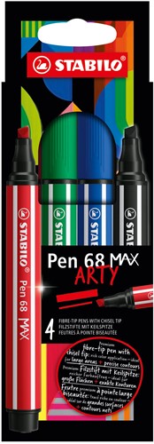 STABILO Pen 68 MAX ARTY - Viltstift Met Dikke Beitelpunt - Set 4 Stuks