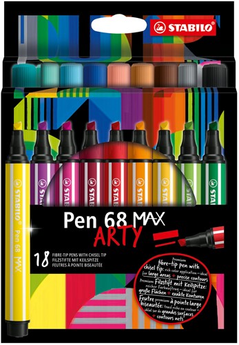 STABILO Pen 68 MAX ARTY - Viltstift Met Dikke Beitelpunt - Set 18 Stuks