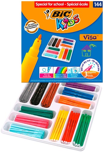 BIC viltstiften Kids Visa 144 stuks - uitwasbare kleuren set