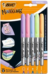 BIC Permanent Viltstiften Pastel - 5 stuks - Creatief Tekenen