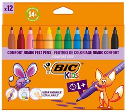 BIC viltstiften kids jumbo uitwasbaar 12 kleuren set stiften
