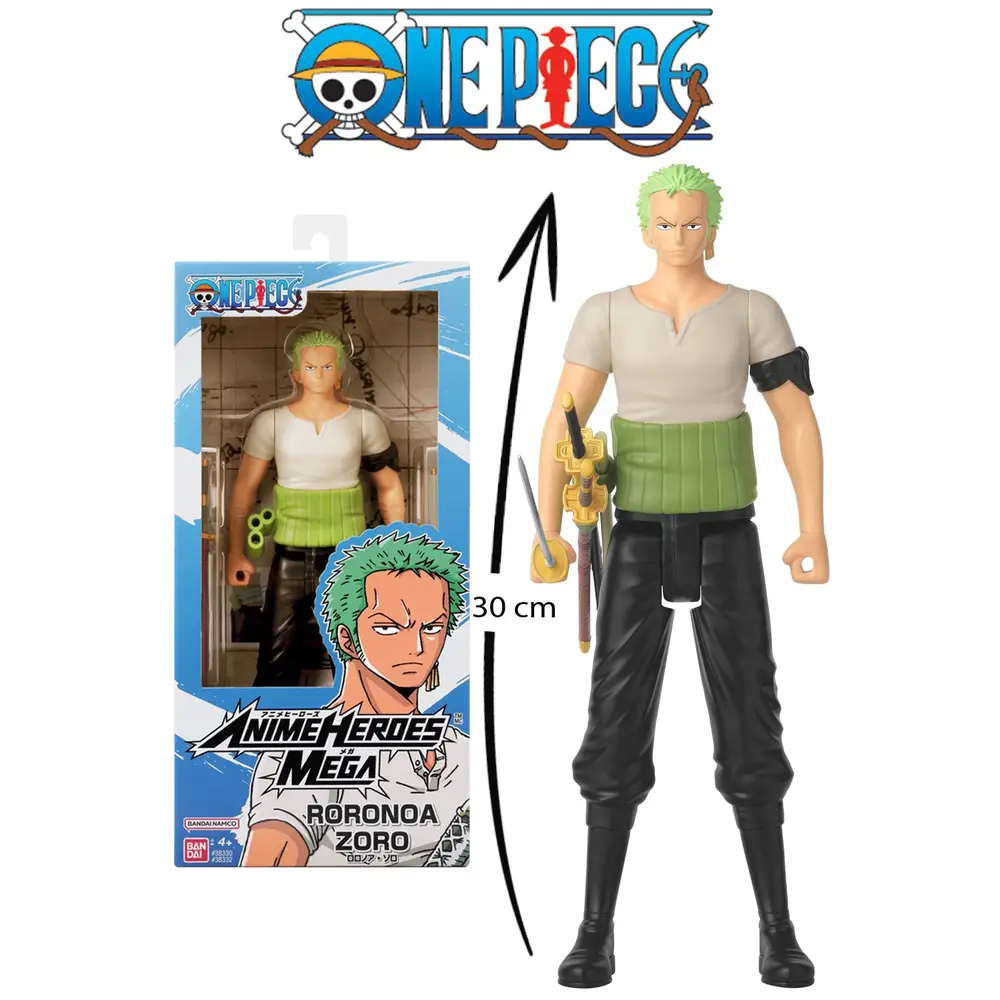 Bandai One Piece Mega actiefiguur 30 cm - Roronoa Zoro speelgoed