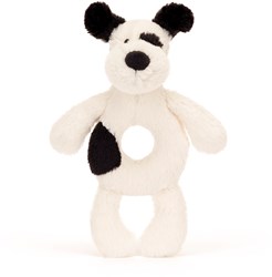 Jellycat rammelaar Bashful Black & Cream Puppy baby speelgoed