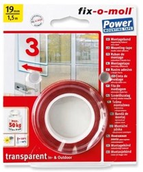 Fix-o-moll montagetape dubbelzijdig rood 1.5x19 sterke tape