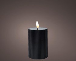 Lumineo LED stompkaars zwart ribbel met vlam-effect en timer 13cm