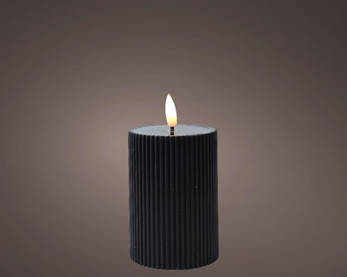 Lumineo LED stompkaars zwart ribbel met vlam-effect en timer 13cm