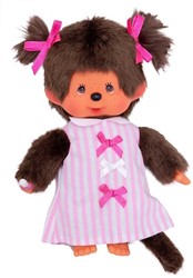 Monchhichi Meisje Pink Ribbon Dress - 20 cm