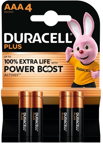 Duracell AAA batterijen alkaline power boost 4 stuks voordeelverpakking