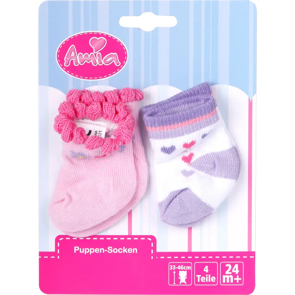 Amia poppensokken babypop sokken 28-33 cm 2 paar multi colour