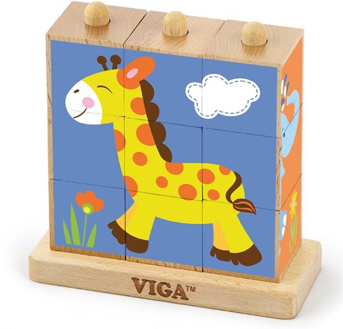 Viga Toys Stapel-blok puzzel - wilde dieren - 9 stukken