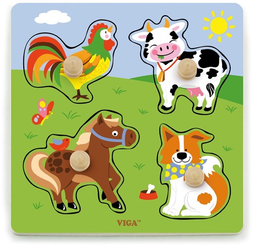 Viga Toys Knoppuzzel - boerderijdieren - 4 stukjes
