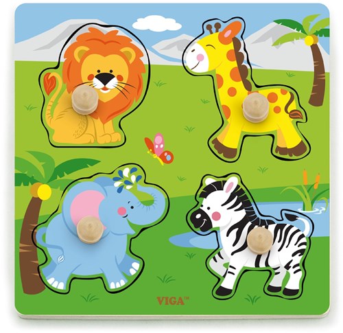 Viga Toys Knoppuzzel - wilde dieren - 4 stukjes